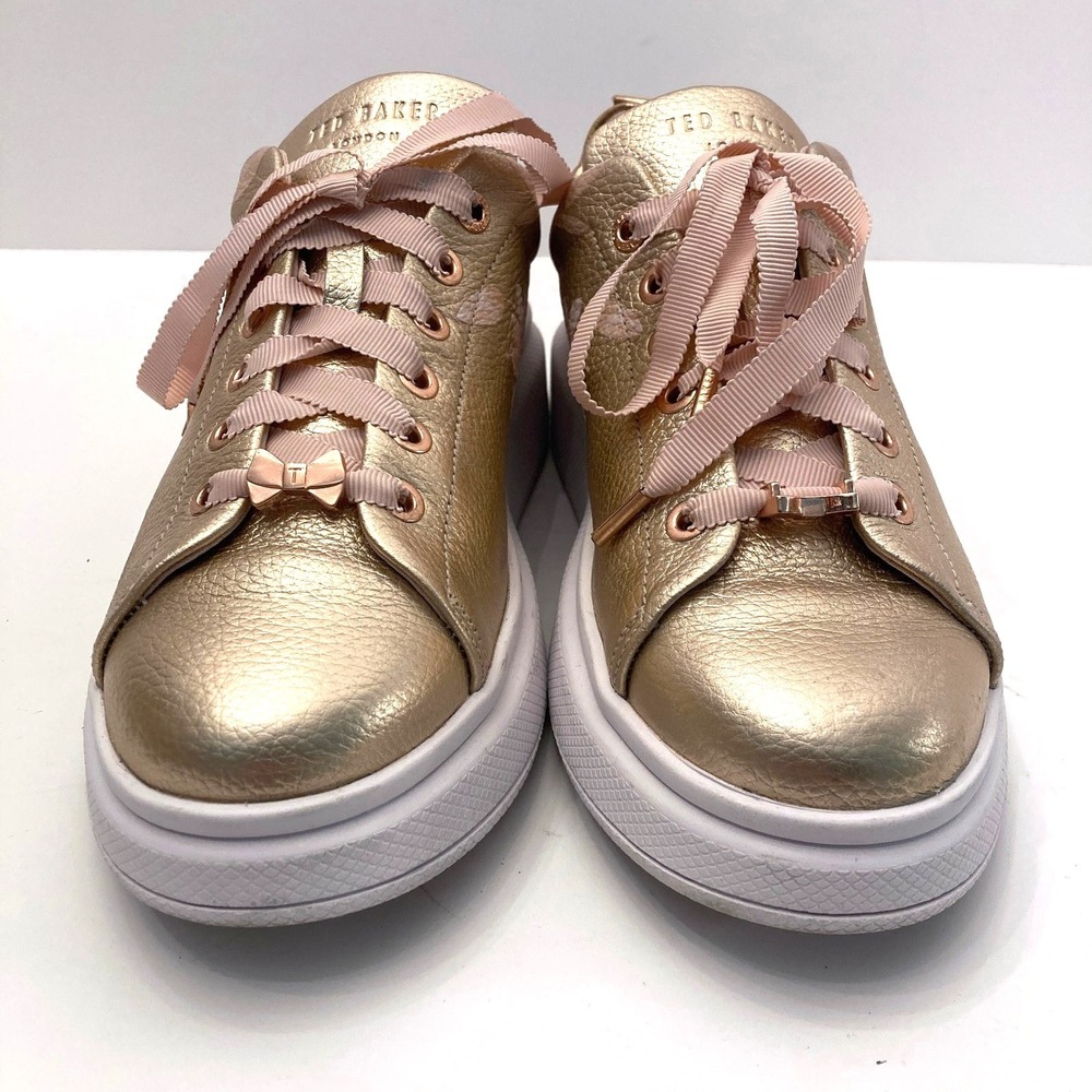 Ted Baker Rose Gold‎ Floral Sneakers Metallic Ribbon Laces Womens 6/6.5 EU 37 - Picture 5 of 13